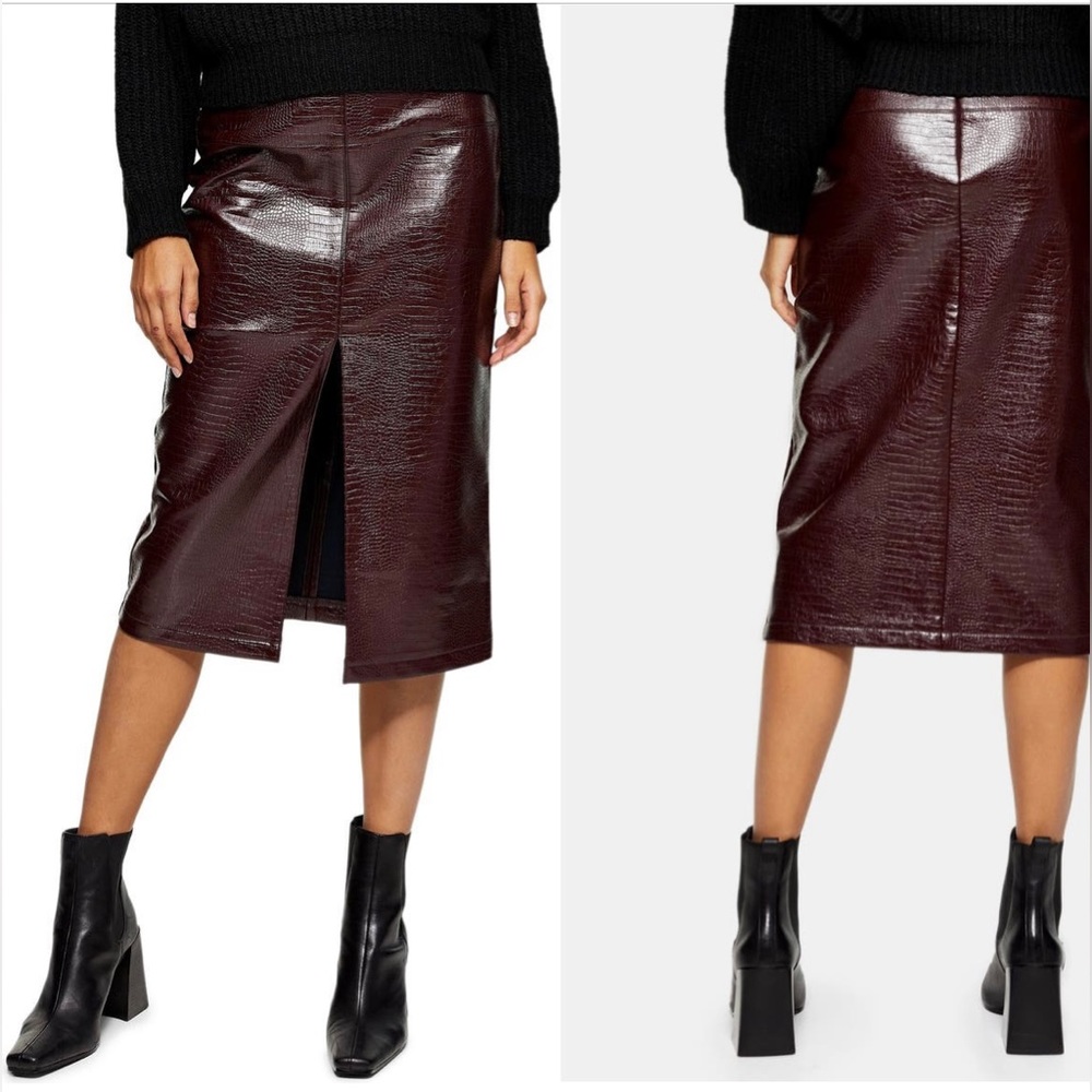 Topshop Crocodile Faux Leather Pencil skirt with front middle slit